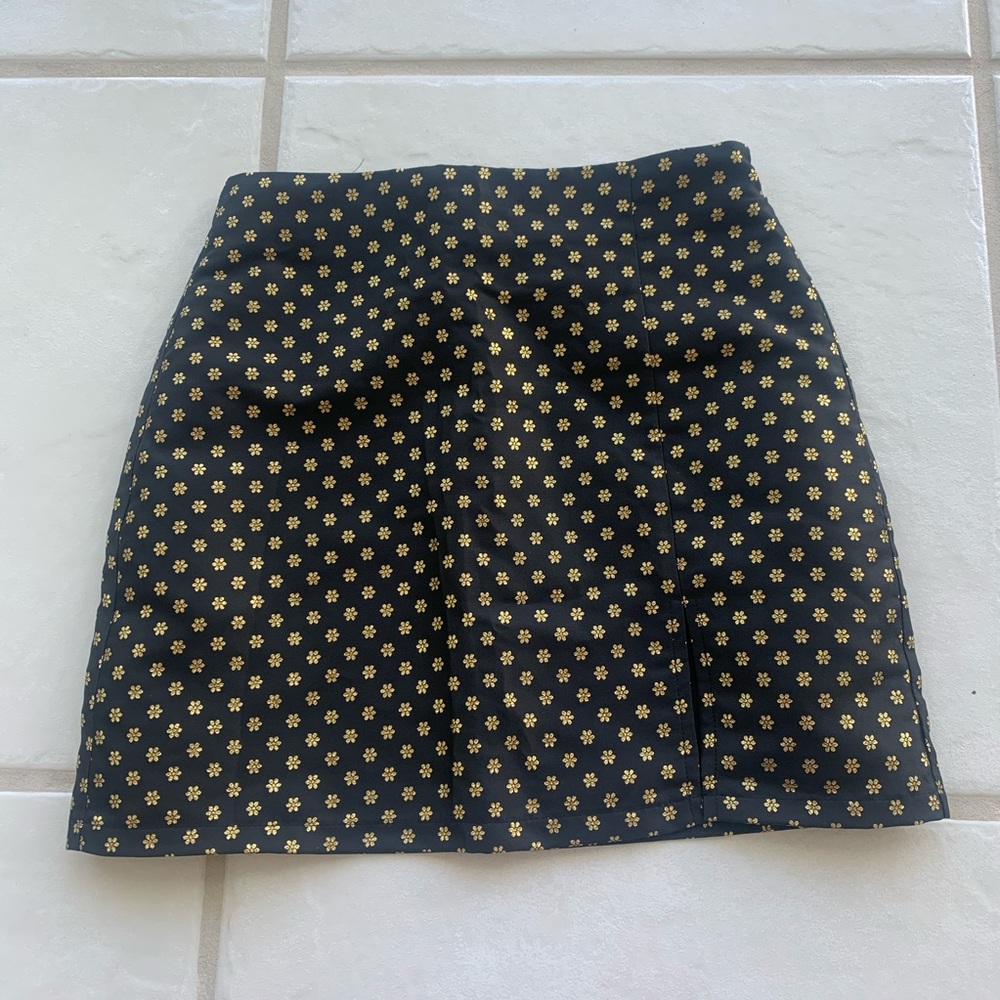 Black Skirt with Gold Flowers